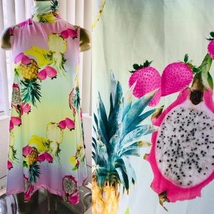 Designer Inspired TROPICAL FRUIT Print Dress M